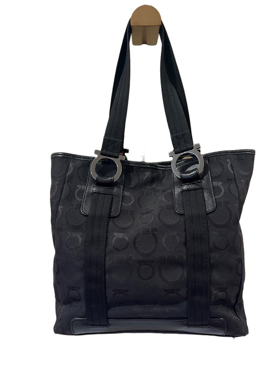 Salvatore Ferragamo Handbags - Salvatore Ferragamo Black Logo Jacquard Tote with Gancini Hardware